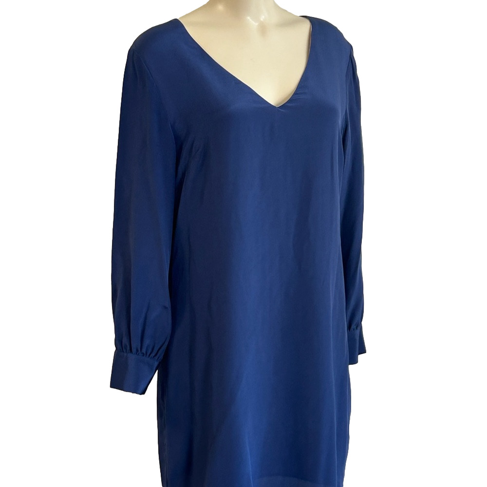 LAVENDER BROWN 100%  Silk blue Dress Aline SZ Large NWT Made in USA